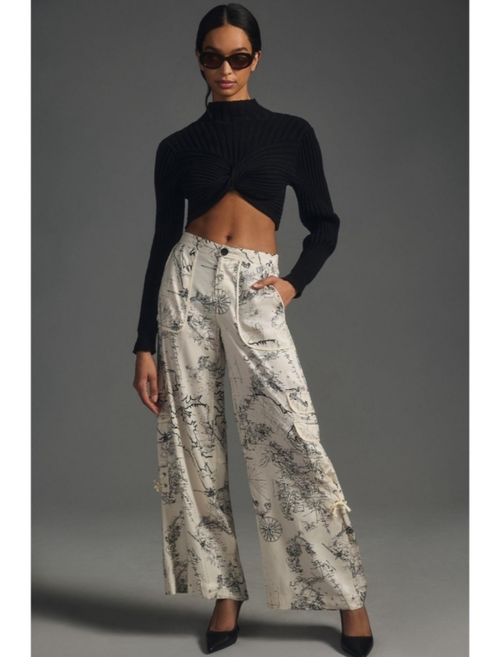 Anthropologie Palazzo Utility Pants Map Print